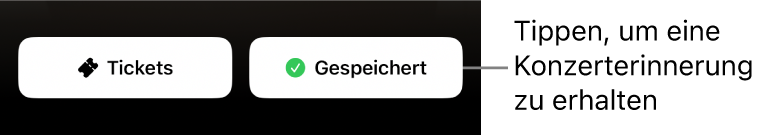 Aktive Taste „Gespeichert“ (mit Häkchen) im Shazam-Konzertleitfaden