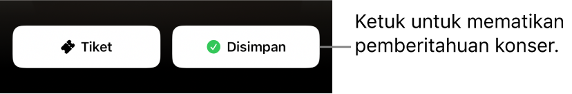 Tombol Simpan yang aktif (dengan tanda centang) di Panduan Konser Shazam