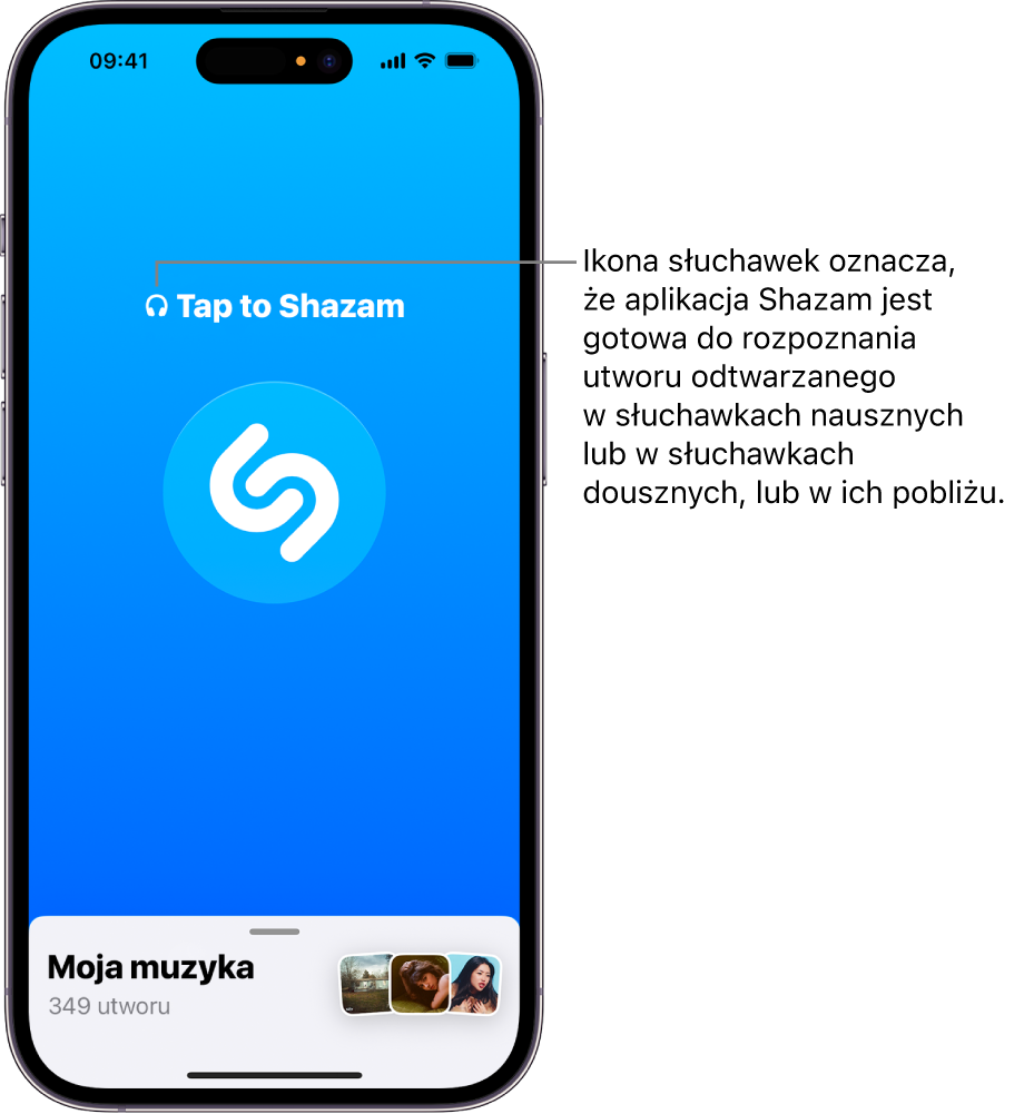 Aplikacja Shazam wyświetlająca połączone słuchawki