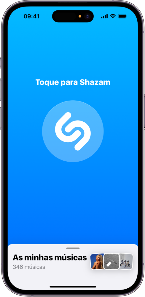 Ecrã principal da aplicação Shazam com o botão Shazam