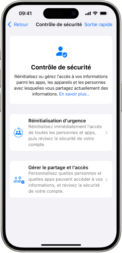 Un iPhone qui affiche l’écran Contrôle de sécurité.
