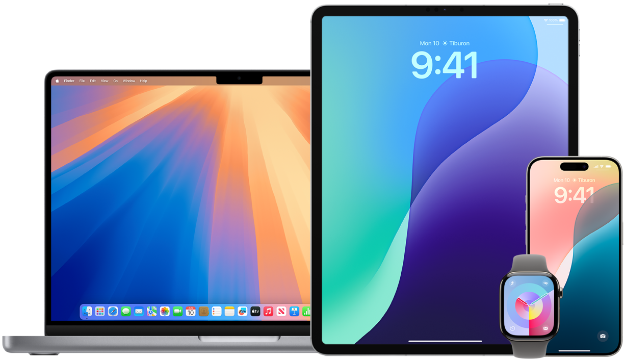A MacBook Pro, iPhone, iPad, and Apple Watch